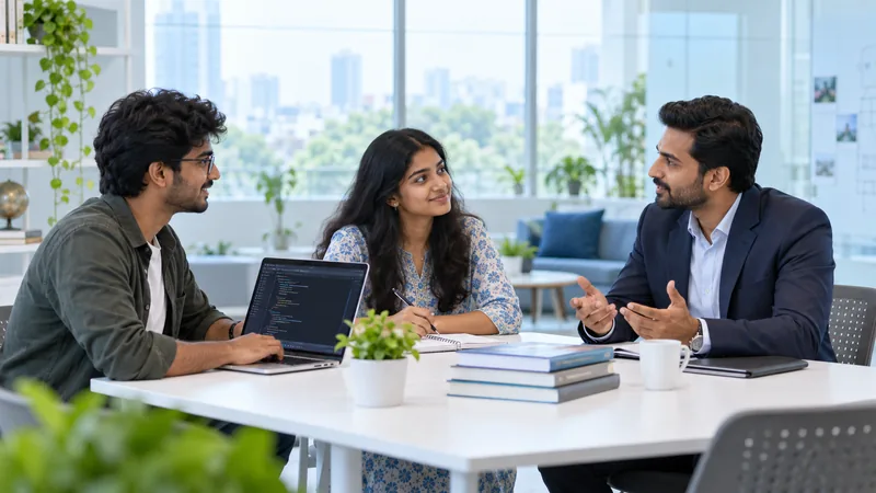 People discussing technology, learning and career opportunities